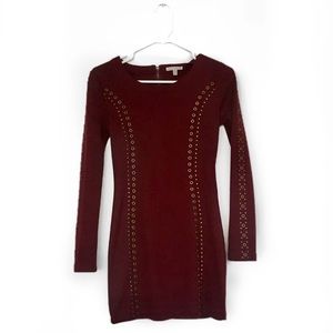 Lucca Couture Dark Red Gold Embellished Long Sleeve Dress – Size XS